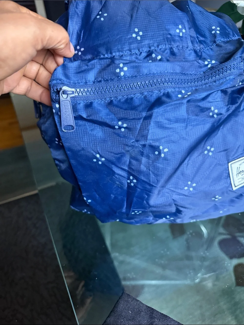 Navy Blue unisex Lightweight Backpack with Subtle Dot Print